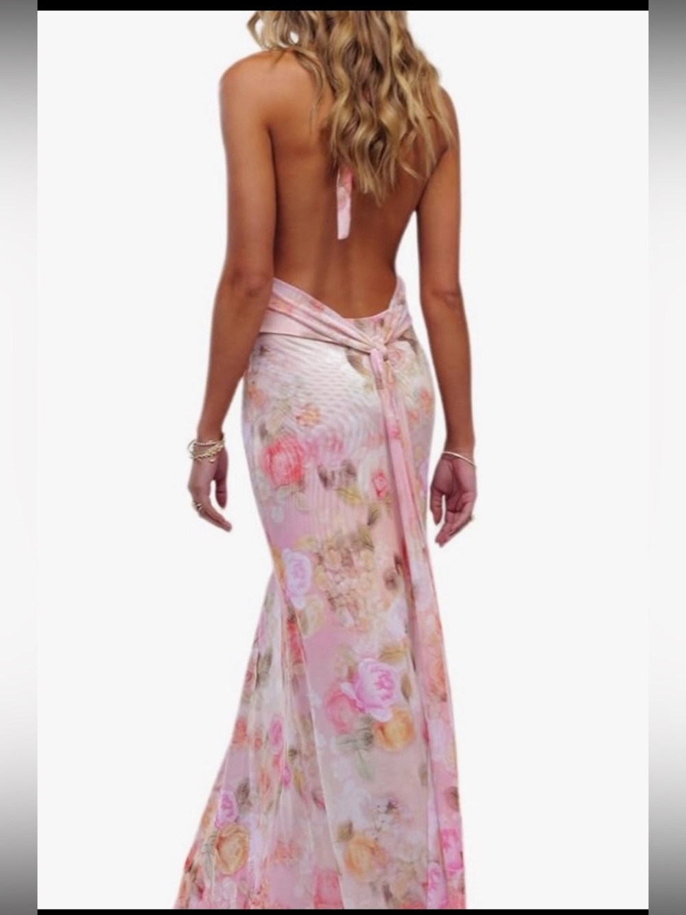 Romantic Floral Pastels V-Neck low backless Elegance Maxi Dress